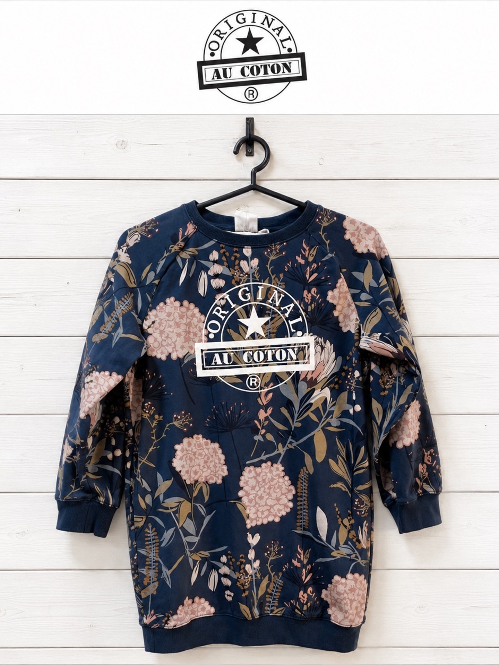 ORIGINAL AU COTON Floral Tunic Dress Navy – Girls Size 8/9